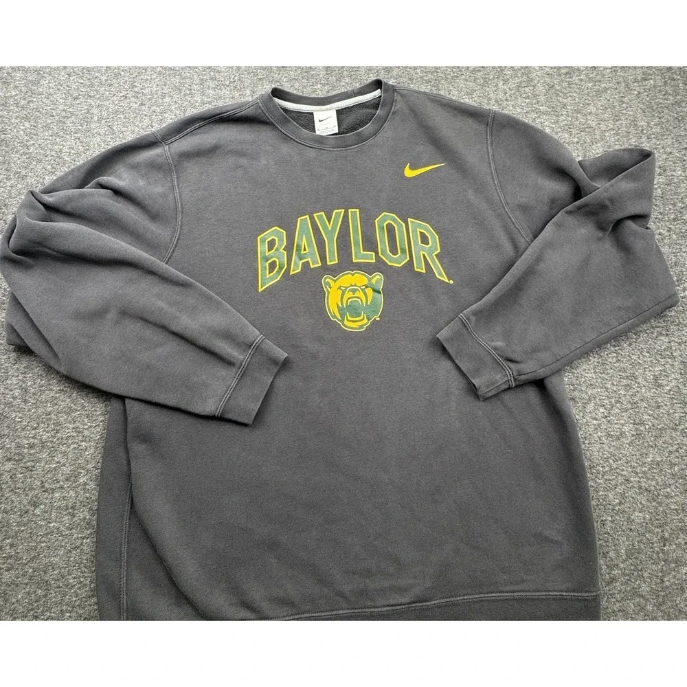 Nike Baylor Bears Sweatshirt Mens Sz XL Gray Nike Club Fleece Crew Pullover NCAA